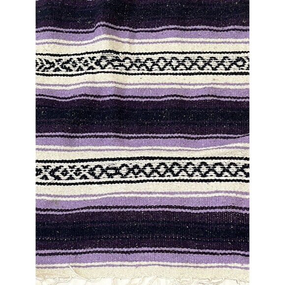 Mexican Blanket Vintage 90s Woven Throw Purple Festival Beach Stadium Boho 68x46 - Picture 3 of 6